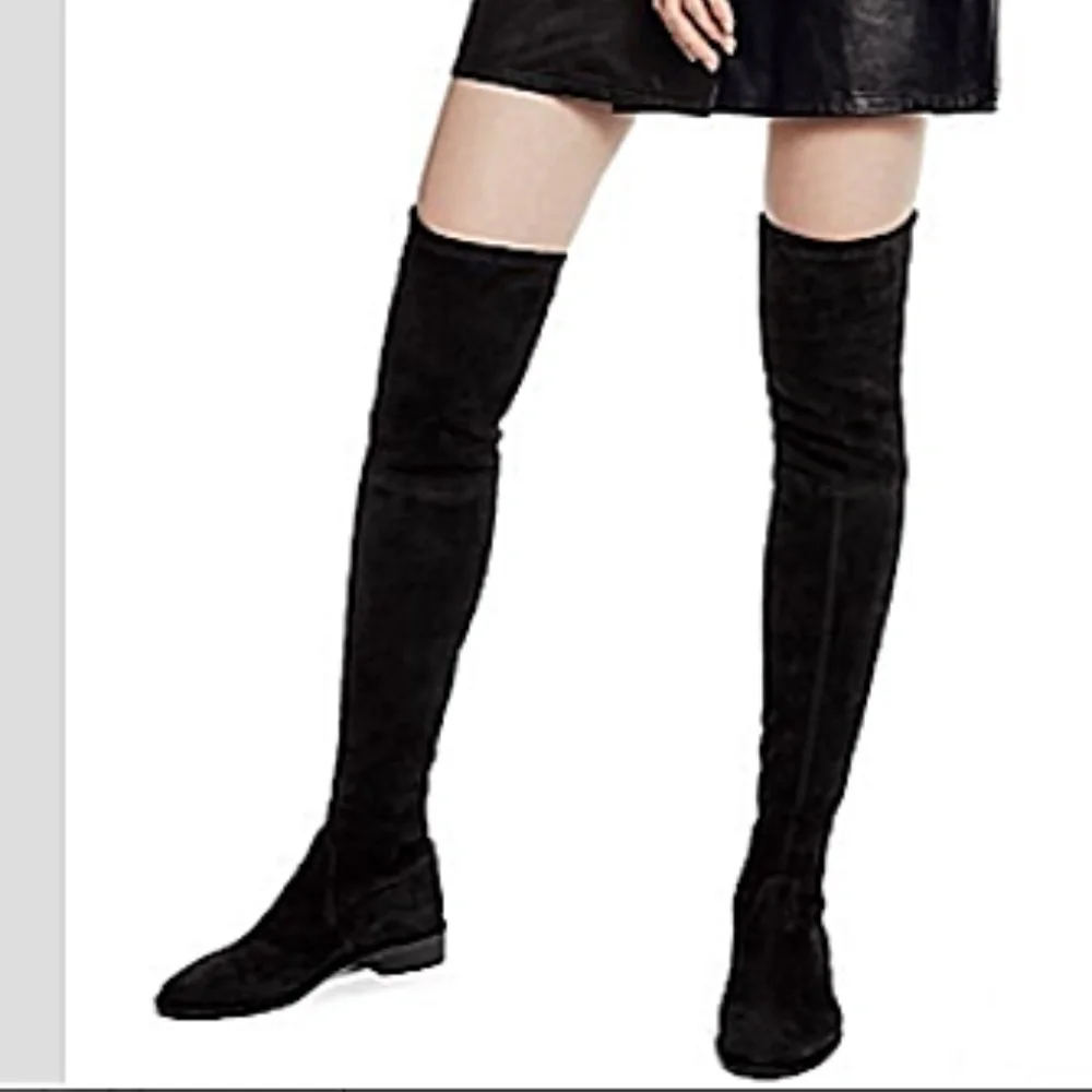 NWT Stuart Weitzman Lowland Stretch Suede Over-the-Knee Boots Black 7.5 - Picture 3 of 8